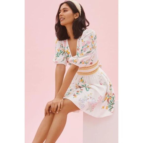 NWOT Anthropologie deep v embroidered floral dress, $325 XL C1 - Picture 2 of 12